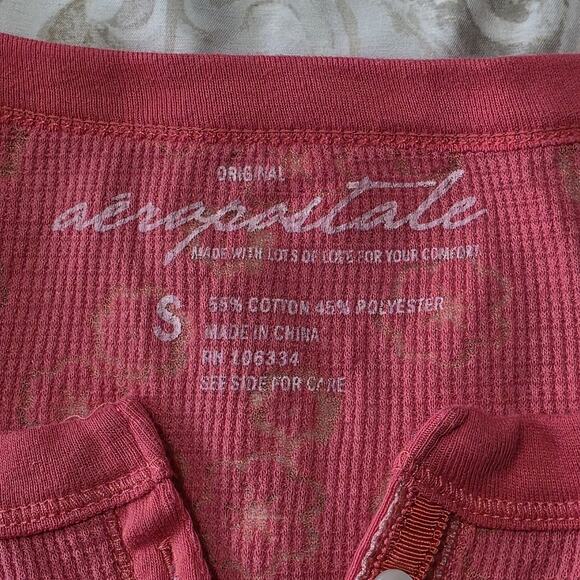 Aeropostale Pink Burnout Floral Thermal Henley Top Long Sleeve Waffle Knit S - Picture 4 of 6